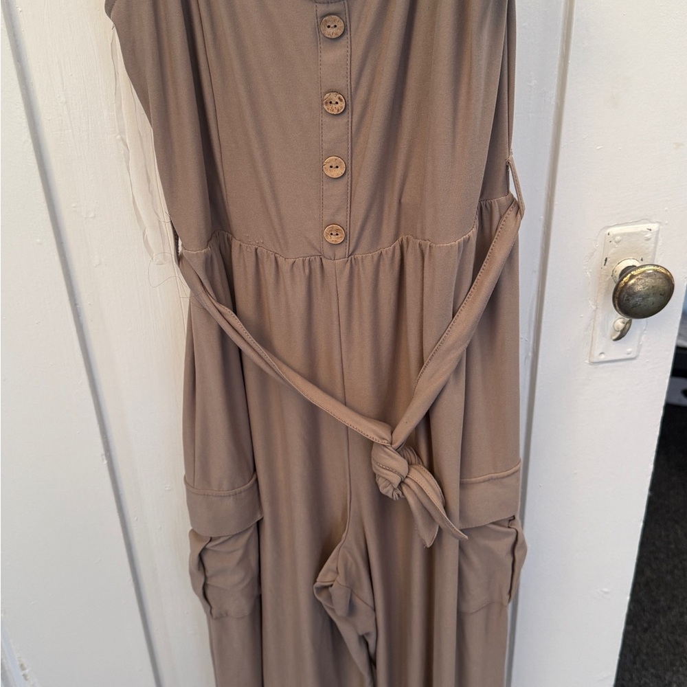 Elegant Tan Button-Down Dress